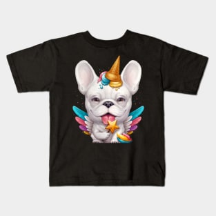 White French Bulldog Ice Cream Unicorn Kids T-Shirt